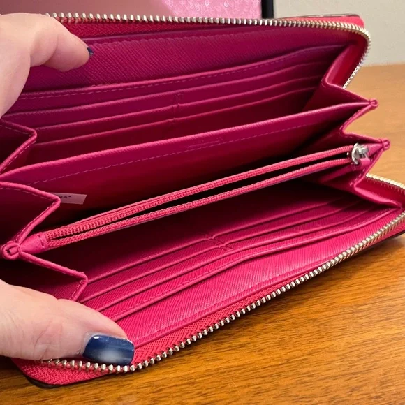 Coach Pink Heart Pattern Zip Around Wallet - Picture 12 of 12